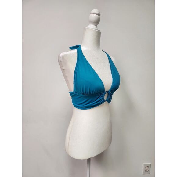 Carmen Marc Valvo Women's Ring Front Halter Bikini Top Turquoise Large - Picture 3 of 8